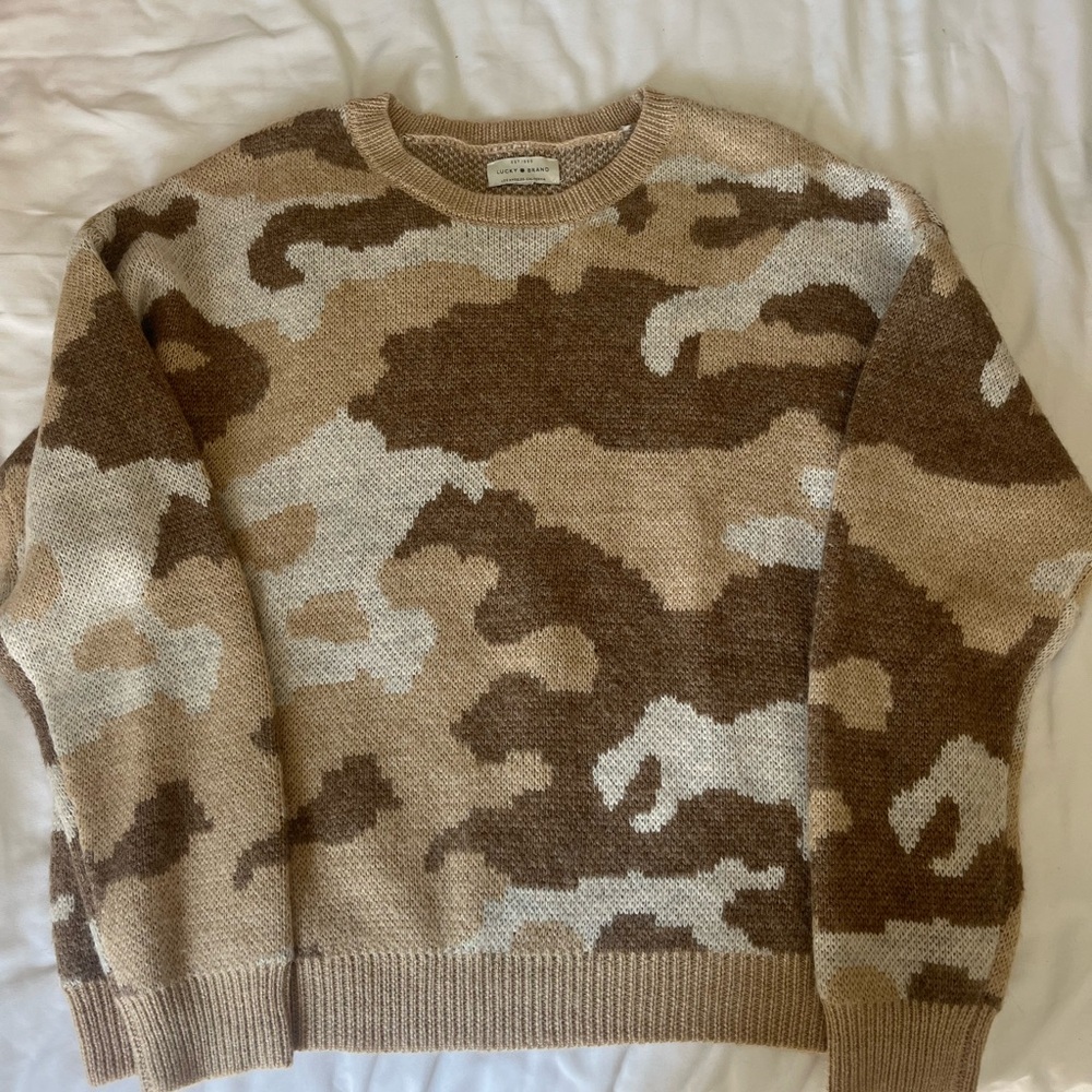 Lucky Brand Brown Tan Crewneck Sweater